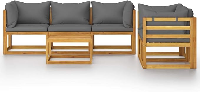 6 Piece Patio Lounge Set with Cushions, Solid Acacia Wood Outdoor Sectional - Image 3