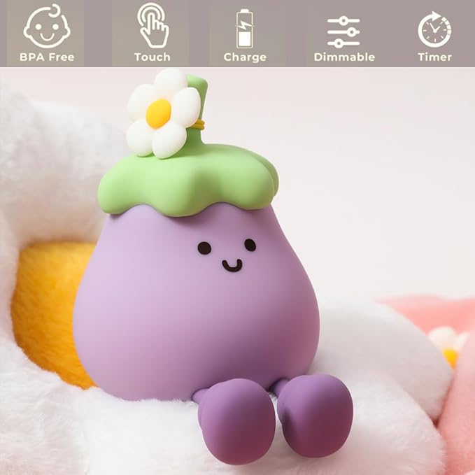 Eggplant Night Light for Adults Kids, Cute Silicone Dimmable Sleeping - Image 2