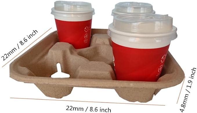 Disposable 4 Cup Drink Carrier Trays, Biodegradable Pulp Fiber Coffee Carry Tray - Image 2
