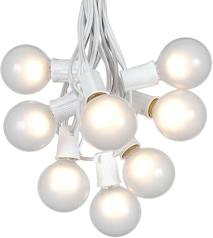 G50 Patio String Lights with 25 Frosted White Globe Bulbs – Wedding Outdoor by NoveltyLights-LightExperts