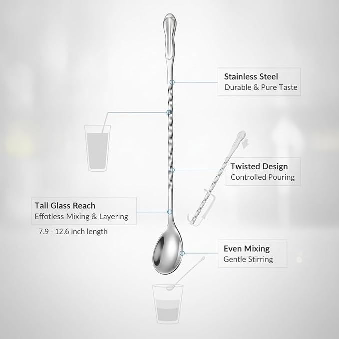 Stainless Steel Bar Spoon with Twisted Handle - Image 4