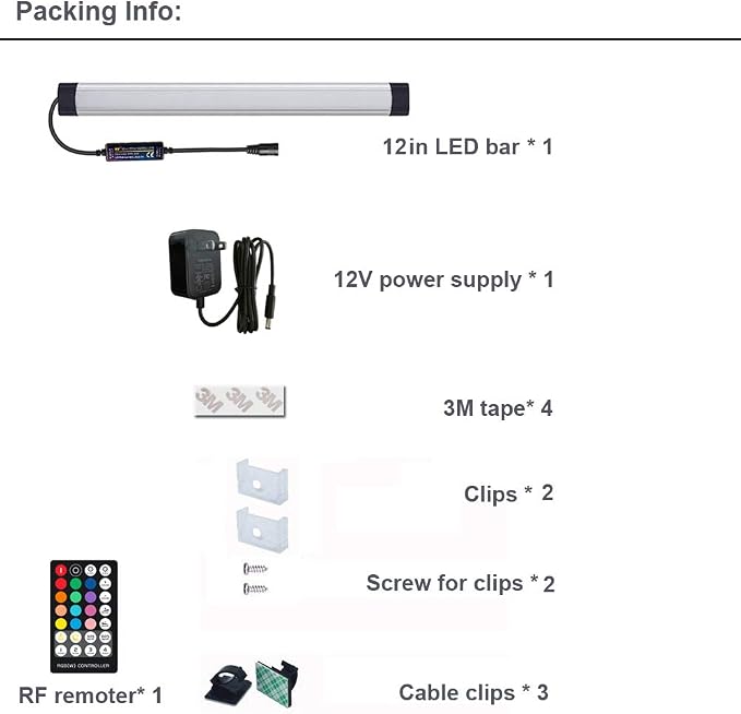 Dimmable Under Cabinet Lighting, RGB LED Light Bar, RF Remote Control Lamp - Image 7