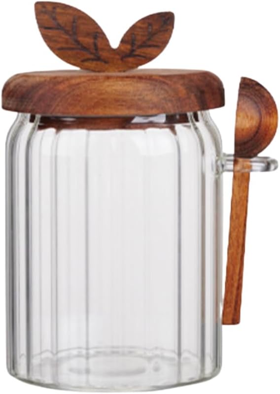 ANSQU Glass Jar with Wooden Lid and Spoon, 20.3oz Glass Food Storage Containers by ANSQU