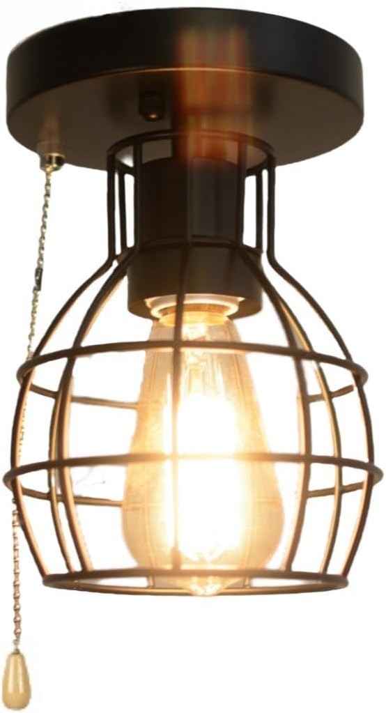 Beuhouz Pull String Semi Flush Mount Ceiling Light, Round Modern Industrial - Image 3