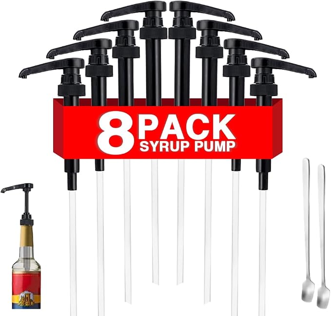 8 Packs Black Coffee Syrup Pump Dispenser, Compatible by DupakSYS