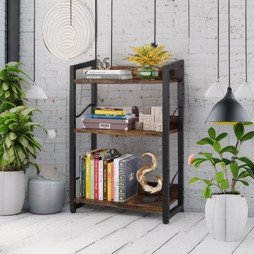 Hosfais Book Shelf Small Bookshelf: 3-Tier Wood Bookcase Industrial Bookshelf - Image 6