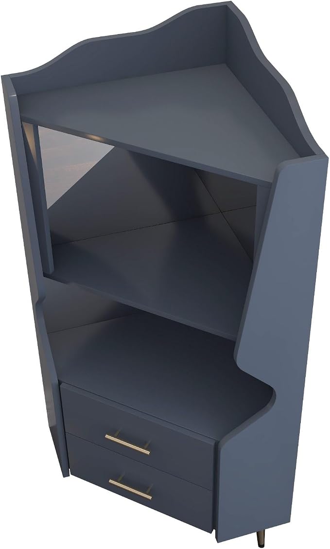 Corner Bar Cabinet with Mirrored Back, Sideboard Cabinet with 2 Open Shelves & - Image 7
