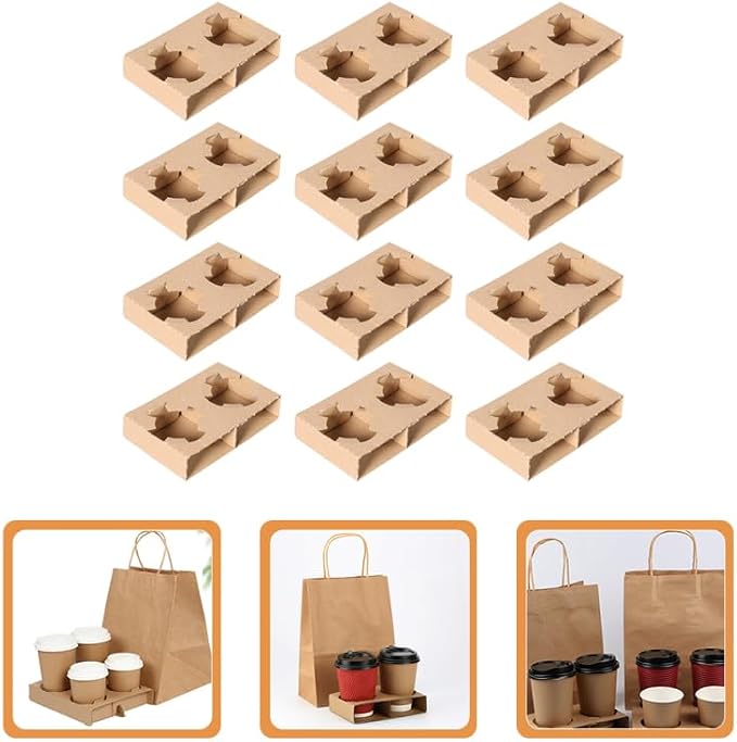 OUNONA Corrugated 2-Cup Drink Carrier Tray 50-Pack Sturdy Fixed Base Paper Cup - Image 9