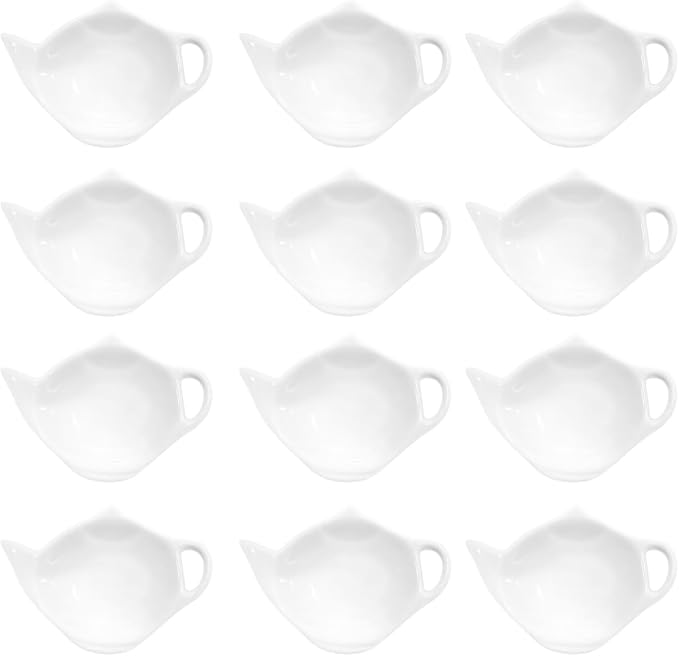 12 Pcs White Ceramic Tea Bag Holder Set, Teapot Shaped Tea Bag Rest Drip Tray by Unknown