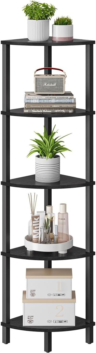 VIMBER Corner Shelf, 5-Tier Corner Bookshelf, Industrial Corner Ladder Shelf by VIMBER