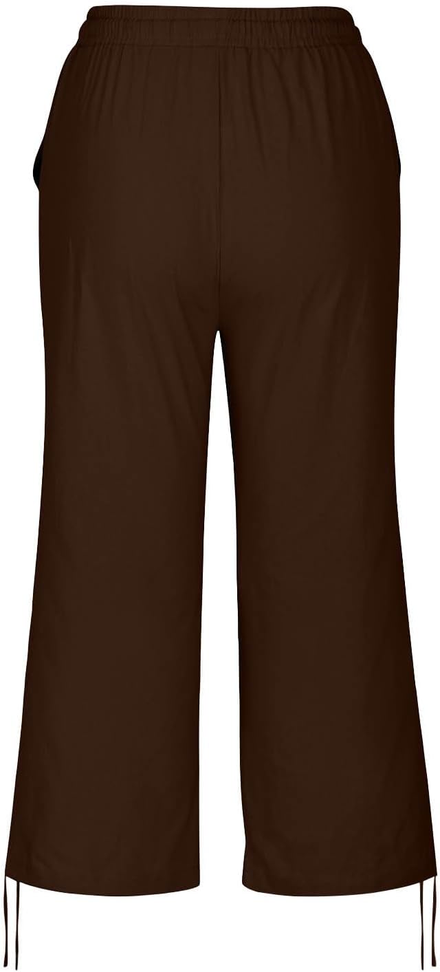 Linen Capri Pants for Women Drawstring Elastic Wide Leg Trouser 2026 Summer - Image 7