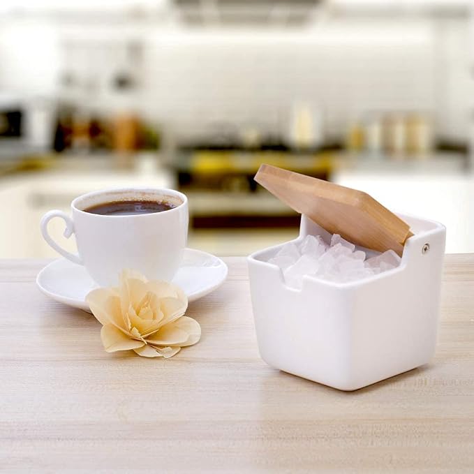 Ceramic Sugar Bowl with Bamboo Lid and Spoon, Porcelain Sugar Container - Image 7