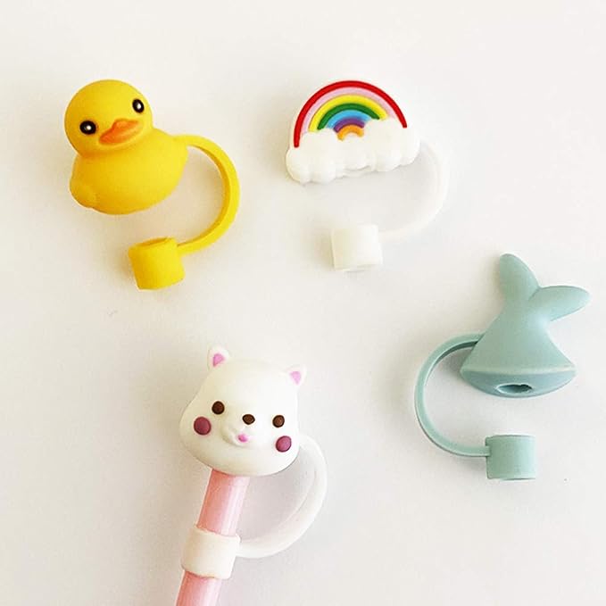 Silicone 4PCS Straw Tips Cover Reusable Drinking Straw Tips Lids/Plugs Anti-dust by lemonadeus