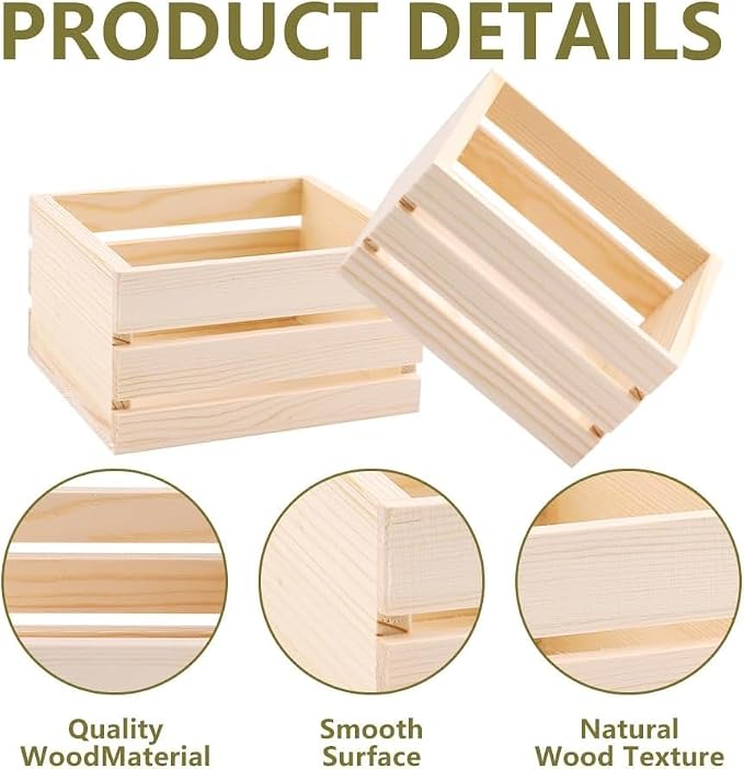 GRETJOB 6PCS 5" Wooden Crates, Nesting Rustic Wood Storage Boxes Set, Farmhouse - Image 3