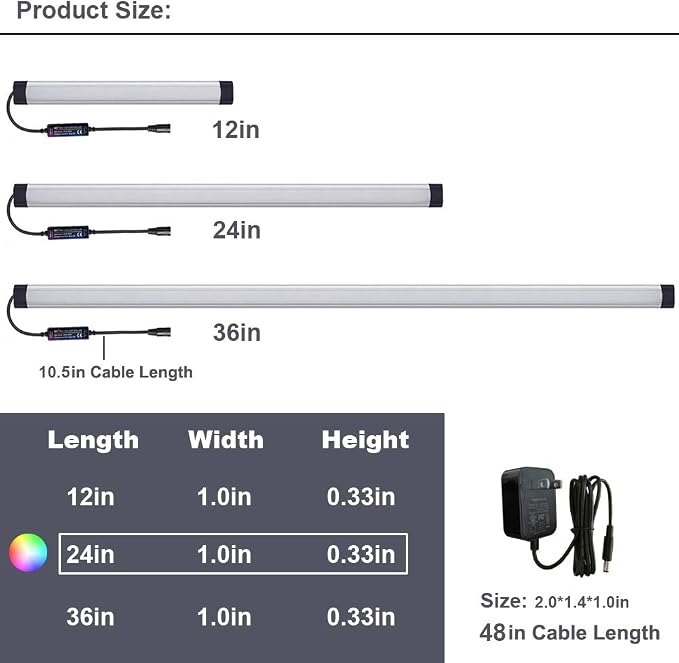 Dimmable Under Cabinet Lighting, RGB LED Light Bar, RF Remote Control Lamp - Image 2