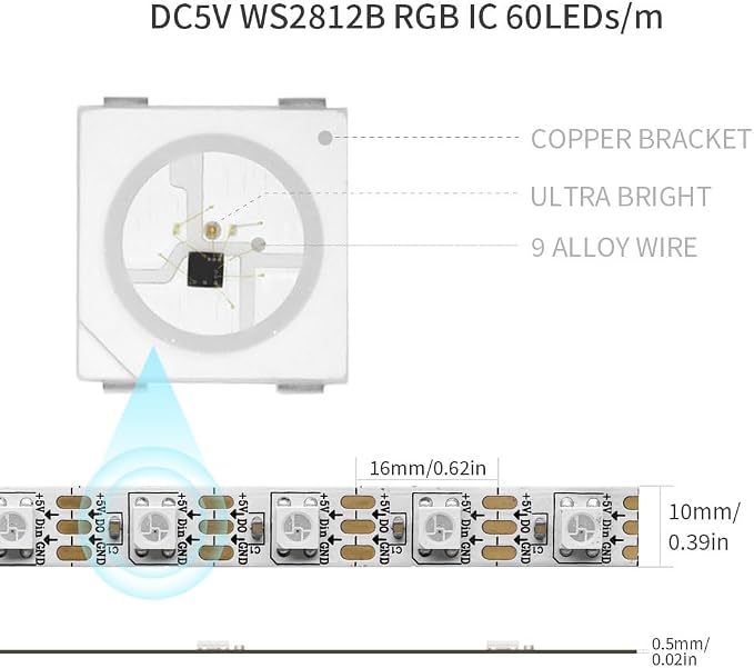 WS2812B IC RGB 5050SMD ECO Individual Addressable LED Strip Light, 16.4FT - Image 2