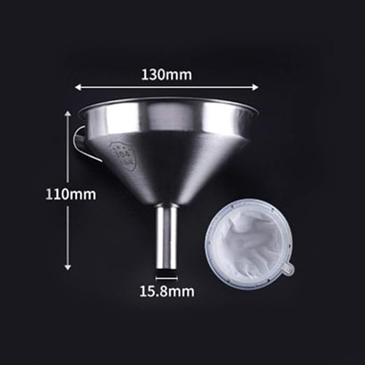 Stainless Steel Funnel with Fine Mesh Strainer, 5-Inch Metal Hopper with Handle - Image 3