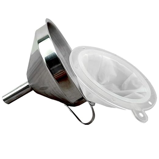Stainless Steel Funnel with Fine Mesh Strainer, 5-Inch Metal Hopper with Handle - Image 2