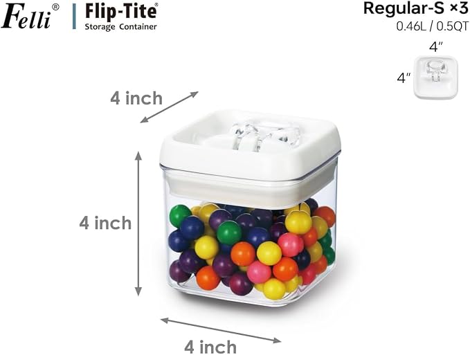Felli Flip Tite Food Storage Container 4" Small Size Airtight Lid Lock Top - Image 3