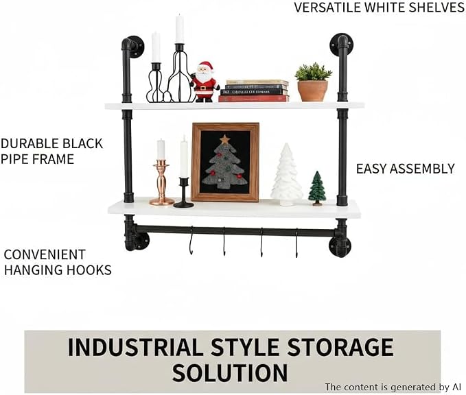 ROGMARS White Floating Wall Shelves Industrial Pipe Shelving 30 Inch Wood - Image 6