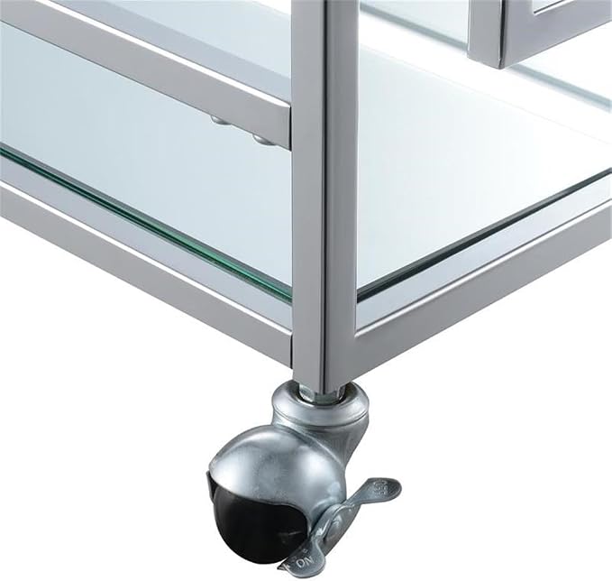 Pemberly Row Modern Bar Cart, Chrome Metal Frame, Contemporary Glam Style - Image 5