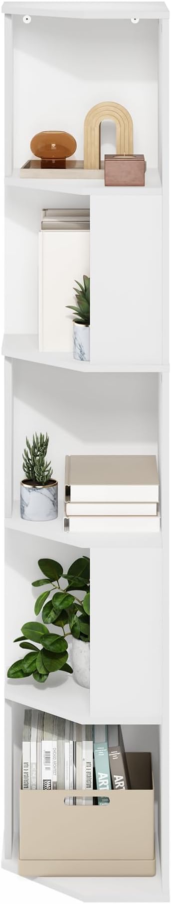 Furinno ECON Corner Shelf, 5-Tier Corner Book Shelf, Standing Storage Shelves - Image 5