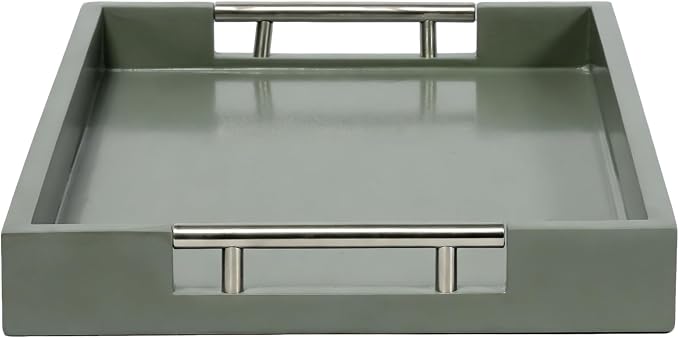 Serving Tray with Polished Metal Handles, 16.5''x12'' Rectangle Coffee Table - Image 6