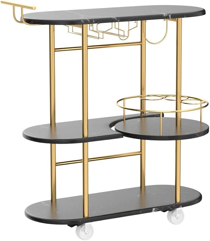 Black Bar Carts with 4-Tier Storage Shelves, Mobile Bar Serving Cart with Wine - Image 4