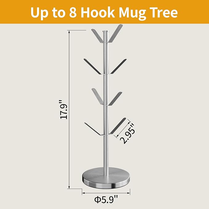 Stainless Steel Mug Holder Tree, Updated Thick Coffee Cup Holder Base, Coffee - Image 6
