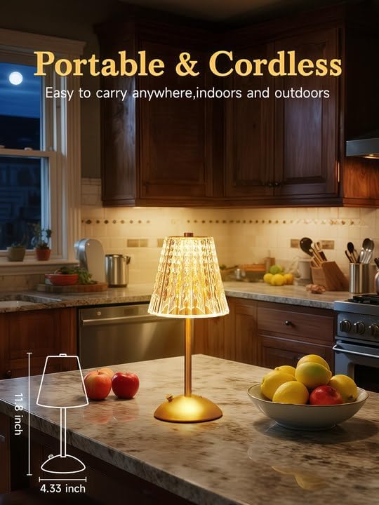 Crystal Cordless Lamp, Dimmable+3 Colors Rechargeable Lamp, Touch+2000mAh - Image 2