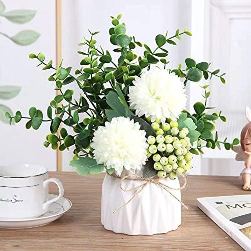 LADADA Artificial Flower Hydrangea and Small CeramicVase Fake Plant Eucalyptus - Image 2