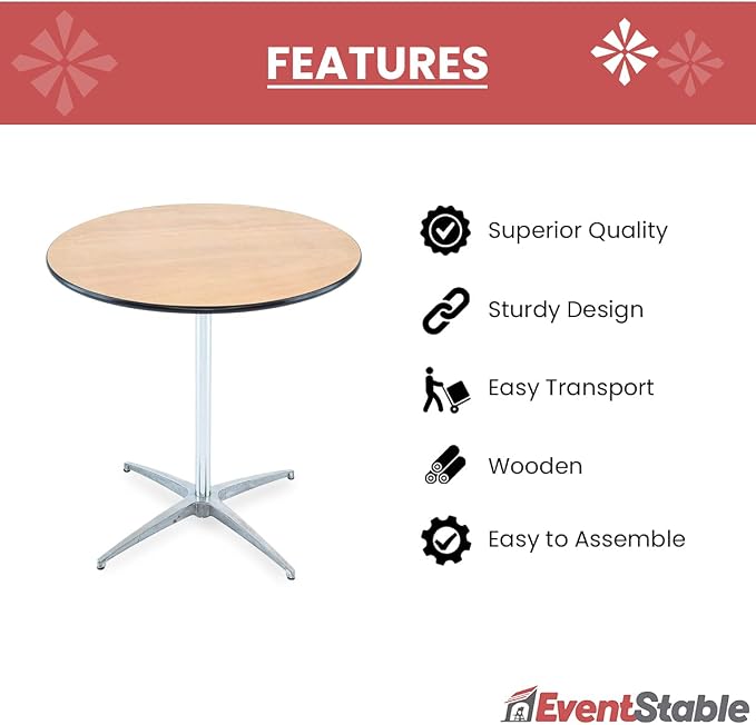 EventStable Titan Series 36" Round Classic Wooden Cocktail Table - Image 4