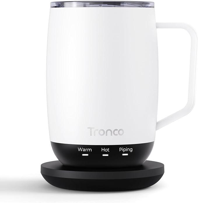Tronco Temperature Control Heated Coffee Mug 14 oz – Rechargeable Self-Heating by Tronco