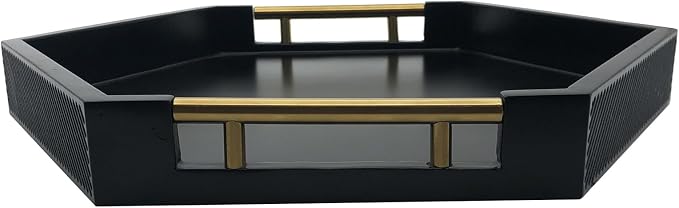 Serving Tray with Polished Metal Handles, Hexagon Coffee Table Tray, Modern - Image 5