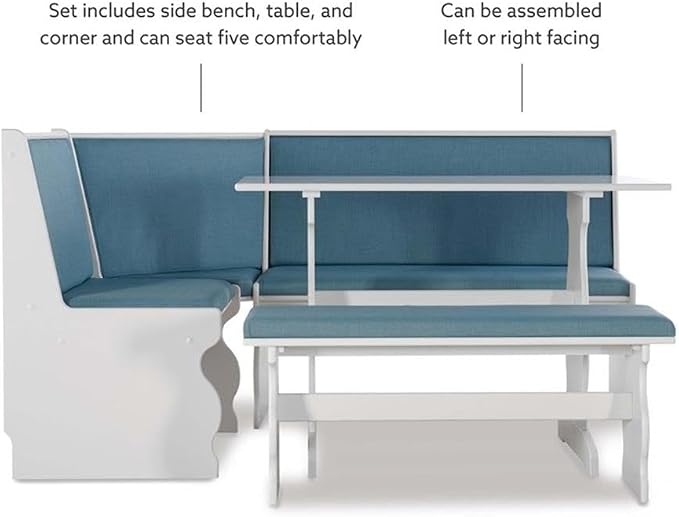 Pemberly Row Corner Nook Dining Set, Capri Blue 100% Polyester Upholstered Seats - Image 6