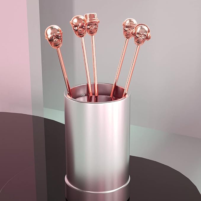 Skull Shape Swizzle Sticks, Reusable Stainless Steel Coffee Beverage Stirrers - Image 5