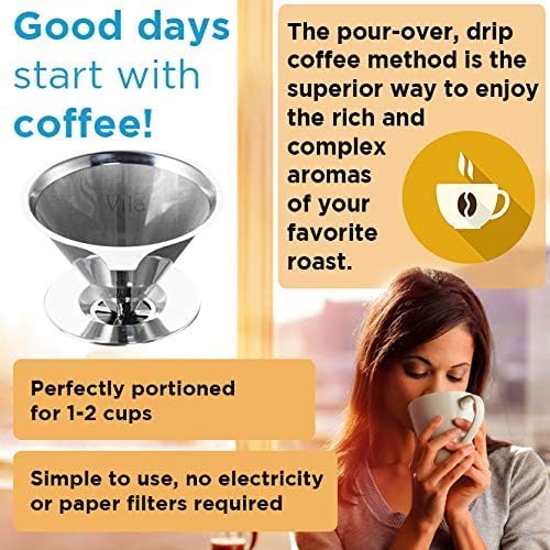 Vila Coffee Filter, Fine Mesh Coffee Maker, Stainless Steel Pour Over Coffee - Image 3