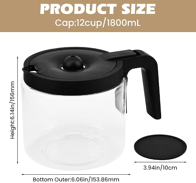 12-CUPS Coffee Maker Glass Carafe Replacement - Image 2