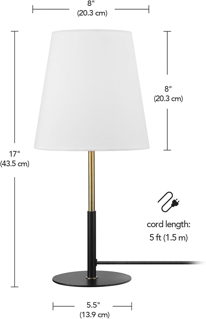 GLOBE Electric 61000045 16" Table Lamp, Matte Black, Brass Accents, On/Off - Image 7