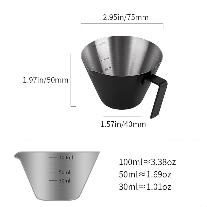watchget Stainless Steel Espresso Cups, Single Spout & Scale Measuring Cup - Image 2