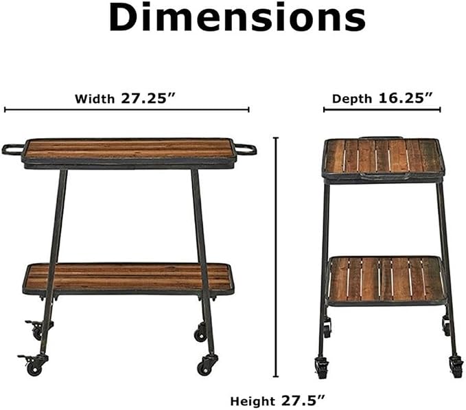 Pemberly Row Modern Contemporary 2 Tier Wooden Bar Cart, Smooth Rolling Wheels - Image 2
