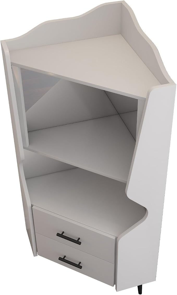 Corner Bar Cabinet with Mirrored Back, Sideboard Cabinet with 2 Open Shelves & - Image 8
