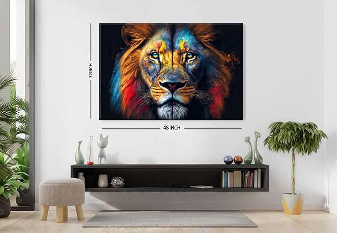 Framed Colorful Lion Wall Art Wildlife Animals Pictures Living Room Wall Decor - Image 6