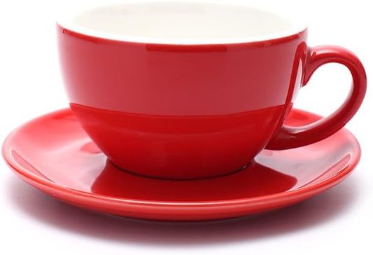 Double Espresso Coffee Cup and Saucer, Small Cappuccino and Speciality Coffee, New Bone China for Coffee Shop and Barista (Glossy Red, 5 oz)