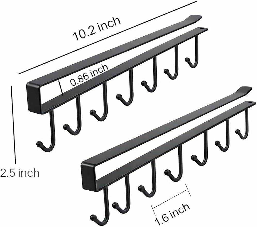 Under Cabinet Mug Holder 2 Pack, 6 Hooks Under Shelf Mug Organizer, Heavy Duty - Image 3