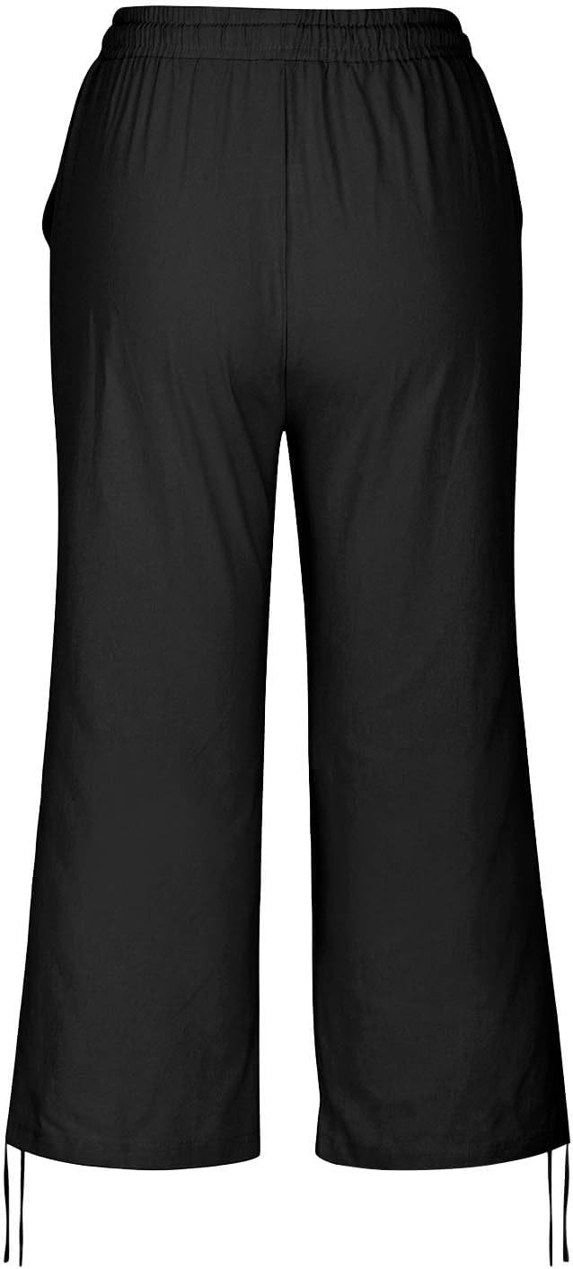 Linen Capri Pants for Women Drawstring Elastic Wide Leg Trouser 2026 Summer - Image 7