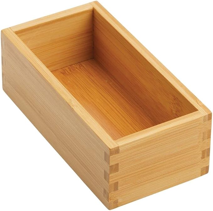 mDesign Bamboo Storage Bin Container, Drawer Organizer Crate Boxes - Image 9
