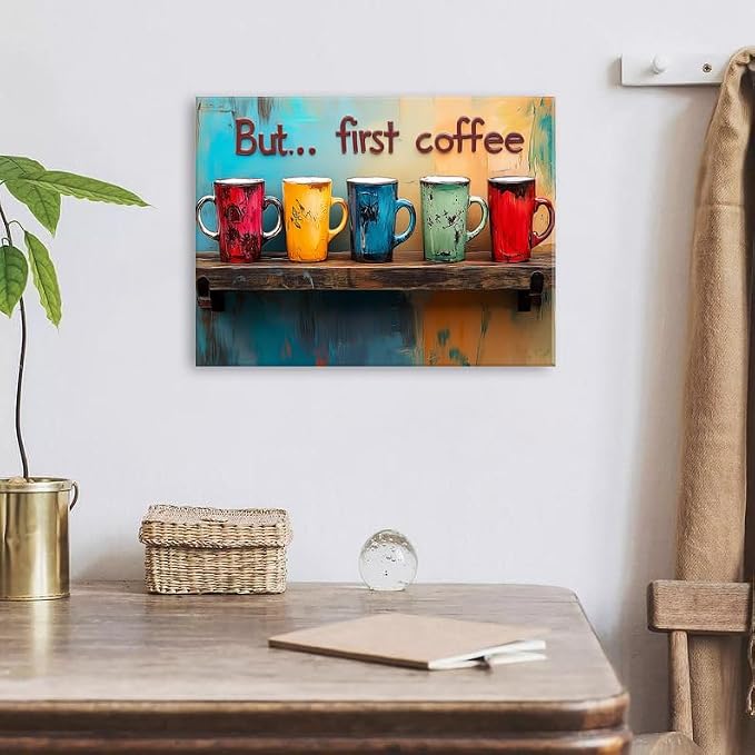 But First Coffee Canvas Wall Art Colorful Kitchen Wall Decor Rustic Abstract - Image 6