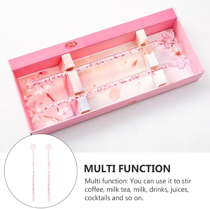 Luxshiny 2-Pack Pink Glass Stirring Sticks 7.28 Inch Floral Design Drink - Image 3