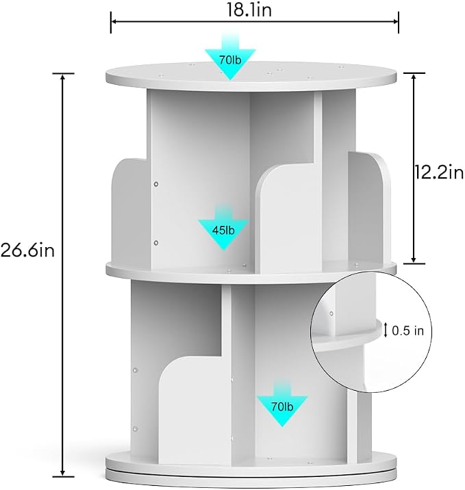 Rotating Bookshelf, Revolving Bookcase 360 Display Round Bookshelf, - Image 2